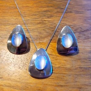 Handmade Sterling Silver Moonstone Necklace and Earring Set